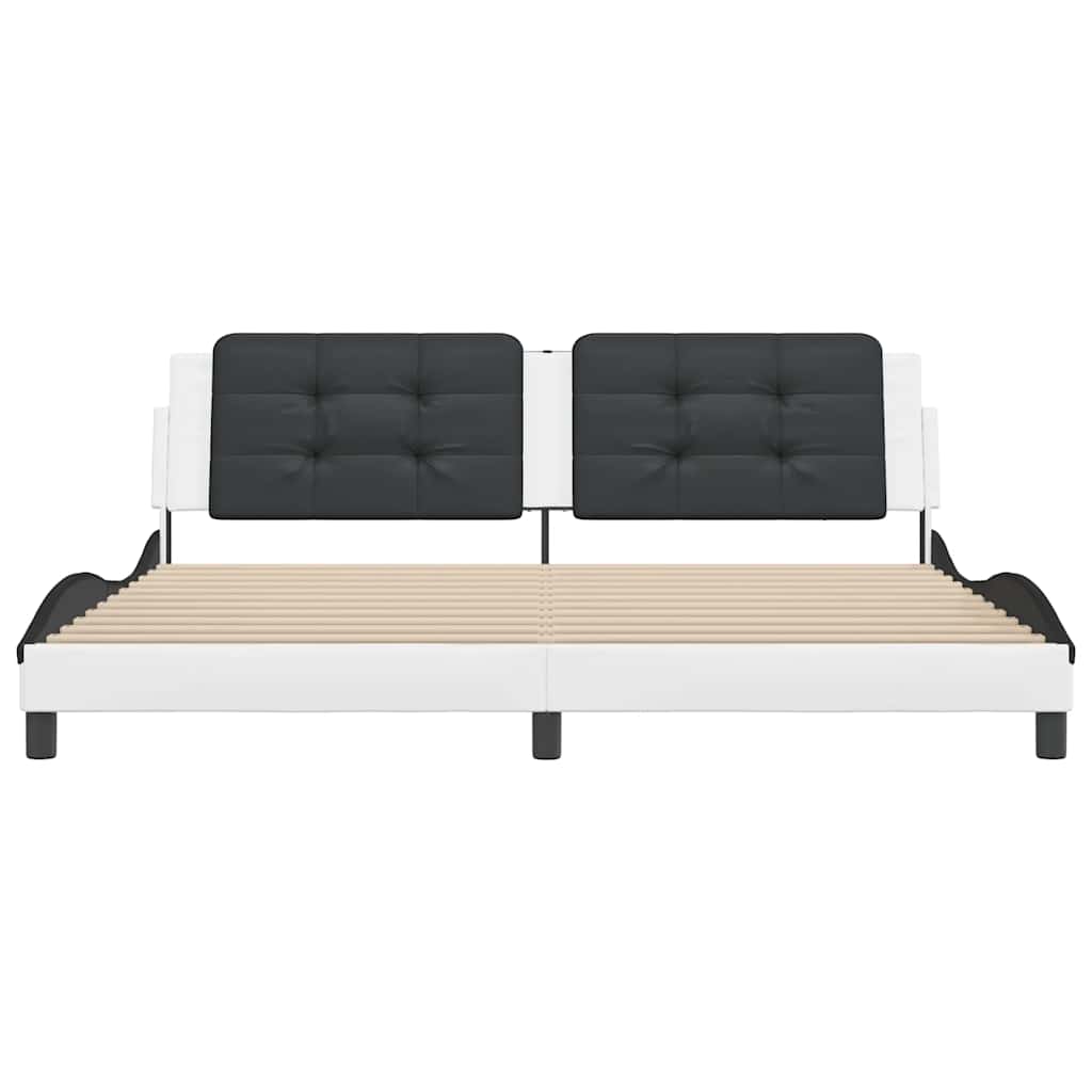 Σκελετός Κρεβατιού Χωρίς Στρώμα Zadar Λευκό/Μαύρο 200x200εκ.Συνθ. Δέρμα - Pakobazaar