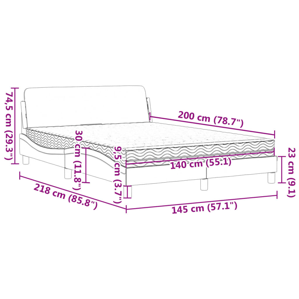 Κρεβάτι με Στρώμα Dover Σκούρο Γκρι 140x200 εκ Υφασμάτινο