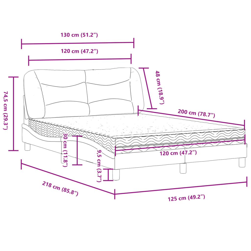 Κρεβάτι με Στρώμα Hvar Μαύρο 120x200 εκ. Υφασμάτινο