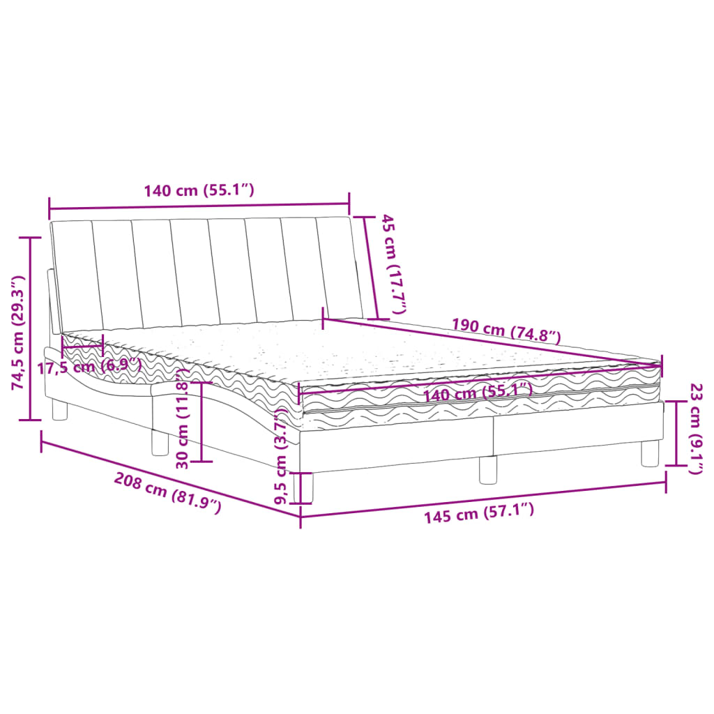 Κρεβάτι με Στρώμα Hanko Ροζ 140x190 εκ. Βελούδινο - Pakobazaar