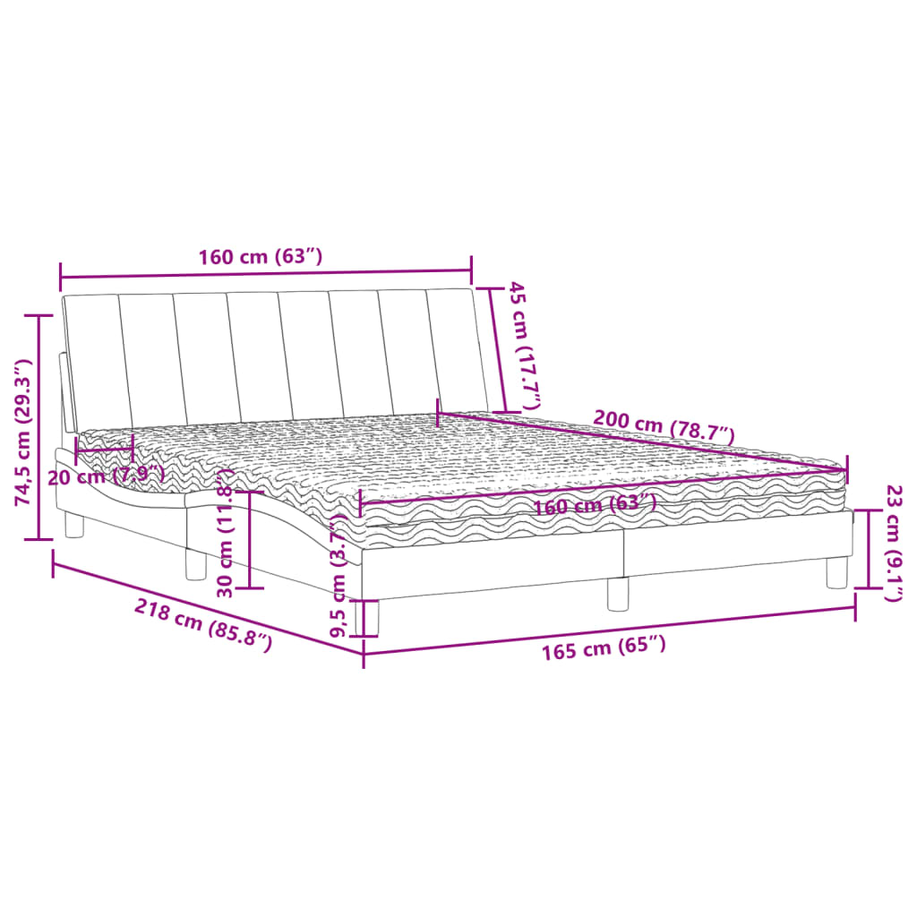 Κρεβάτι με Στρώμα Hanko Σκούρο Γκρι 160x200 εκ. Βελούδινο - Pakobazaar