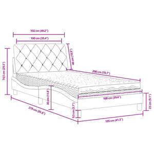 Κρεβάτι με Στρώμα Μαύρο 100x200 εκ. Βελούδινο - Pakobazaar