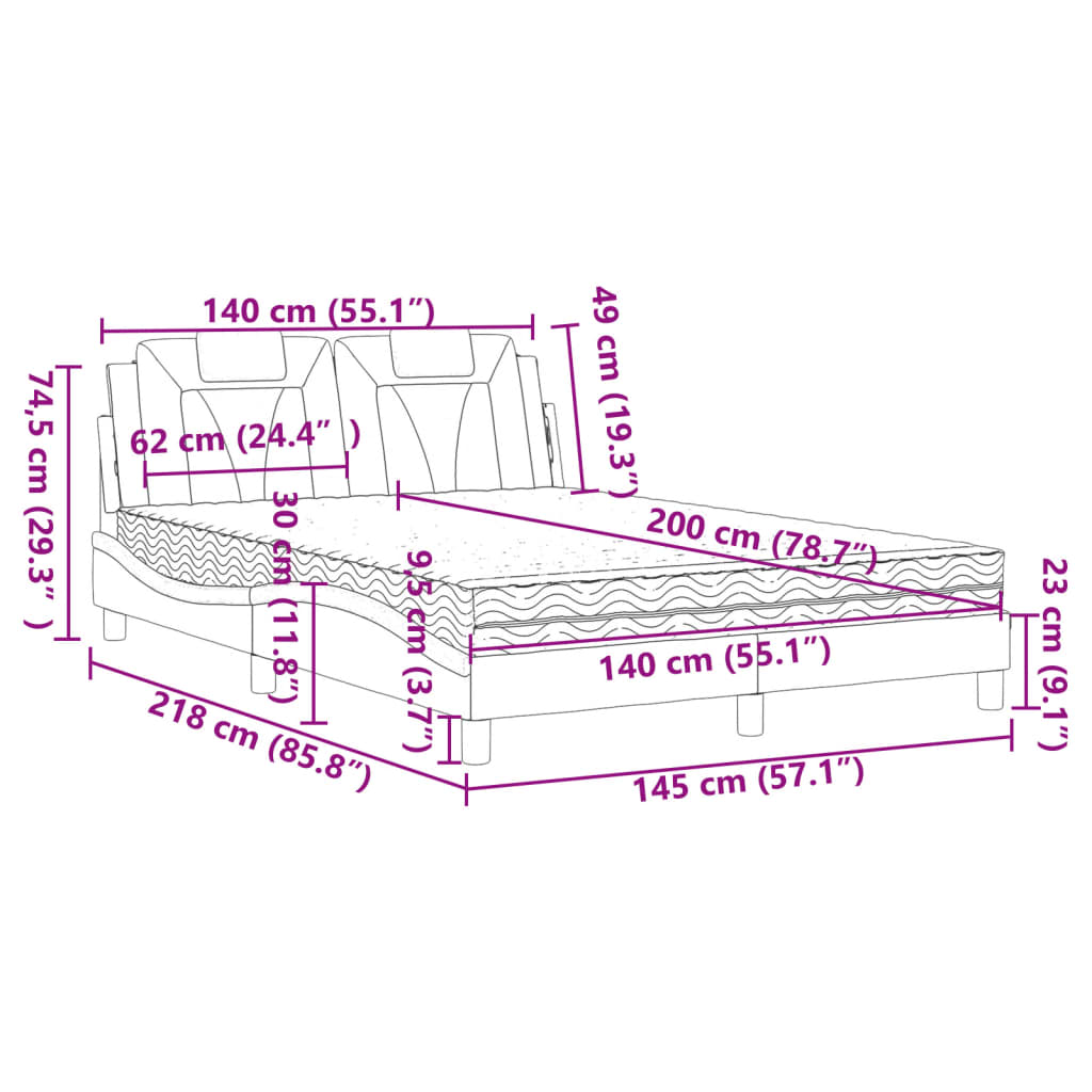 Κρεβάτι Viana με Στρώμα Λευκό 140x200εκ.από Συνθετικό Δέρμα - Pakobazaar