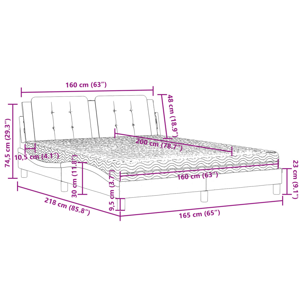 Κρεβάτι με Στρώμα Zadar Μαύρο/Λευκό 160x200 εκ. από Συνθετικό Δέρμα