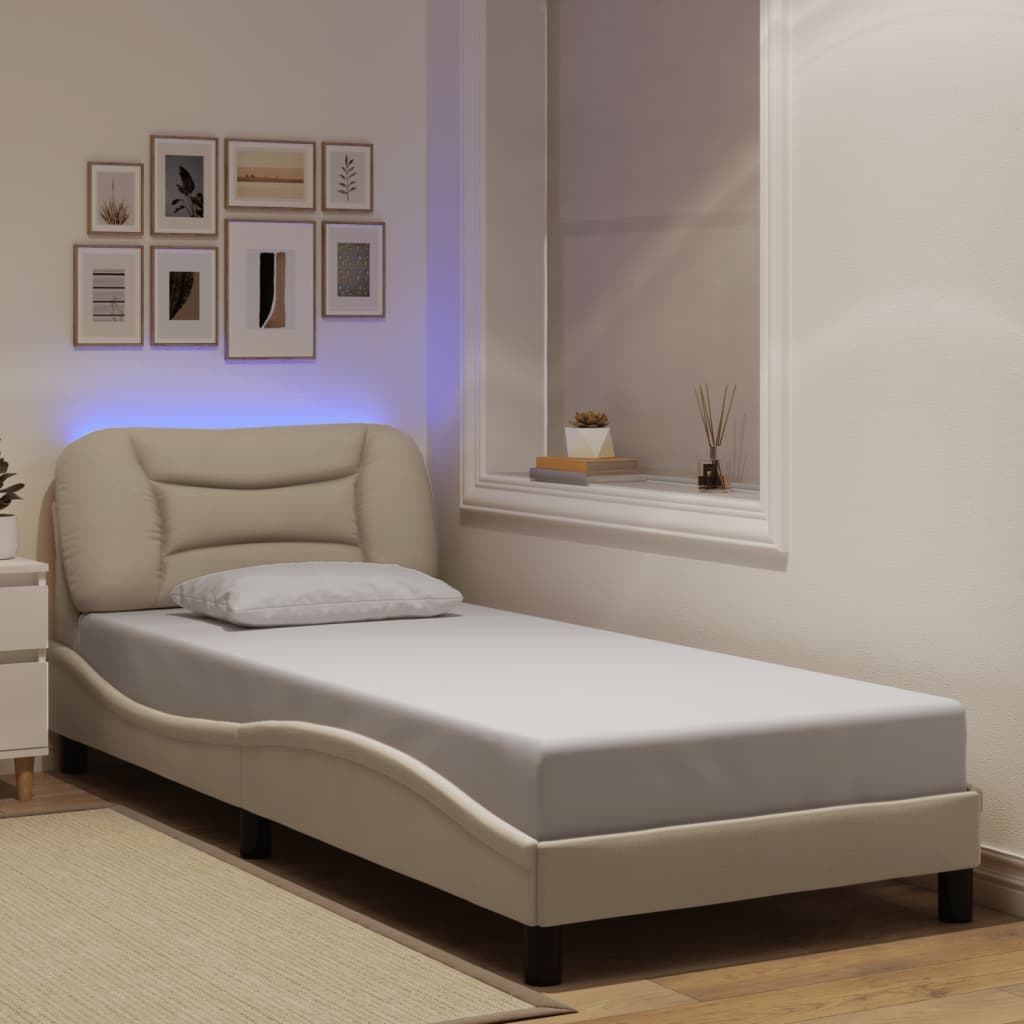 Πλαίσιο κρεβατιού με LED χωρίς στρώμα Hvar Κρέμα 80x200 cm Ύφασμα