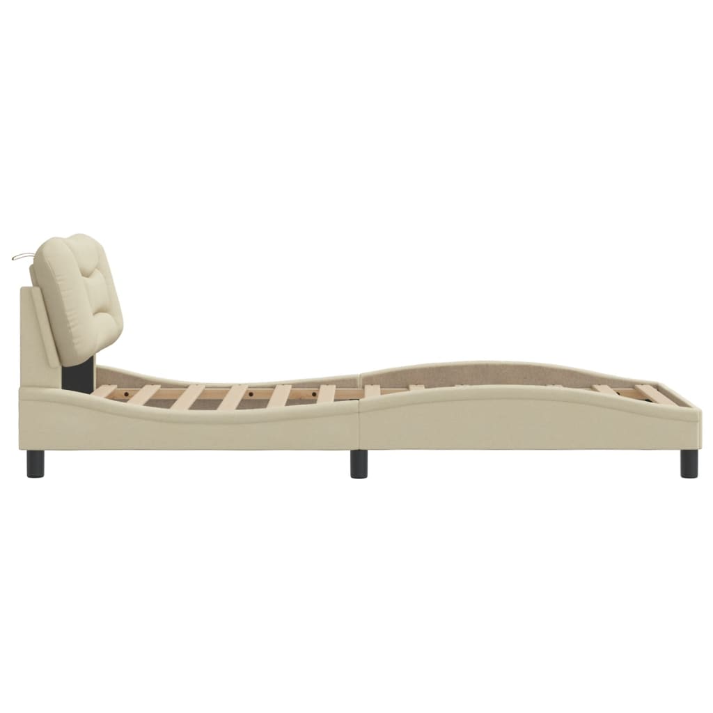 Πλαίσιο κρεβατιού με LED χωρίς στρώμα Hvar Κρεμ 90x190 εκ. Ύφασμα