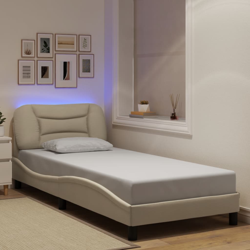 Πλαίσιο κρεβατιού με LED χωρίς στρώμα Hvar Κρεμ 90x200 εκ. Υφασμάτινο