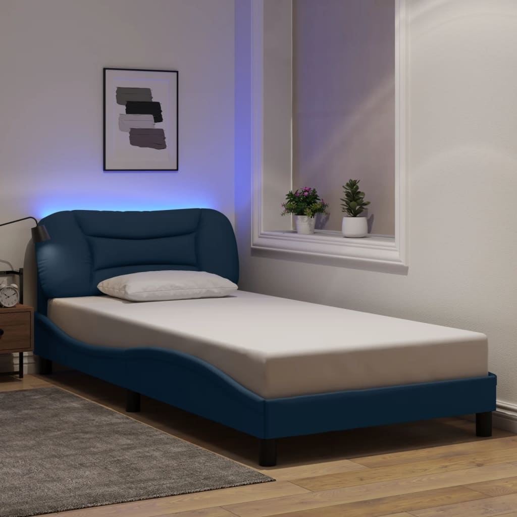 Πλαίσιο κρεβατιού με LED χωρίς στρώμα Hvar Μπλε 100x200 cm Ύφασμα