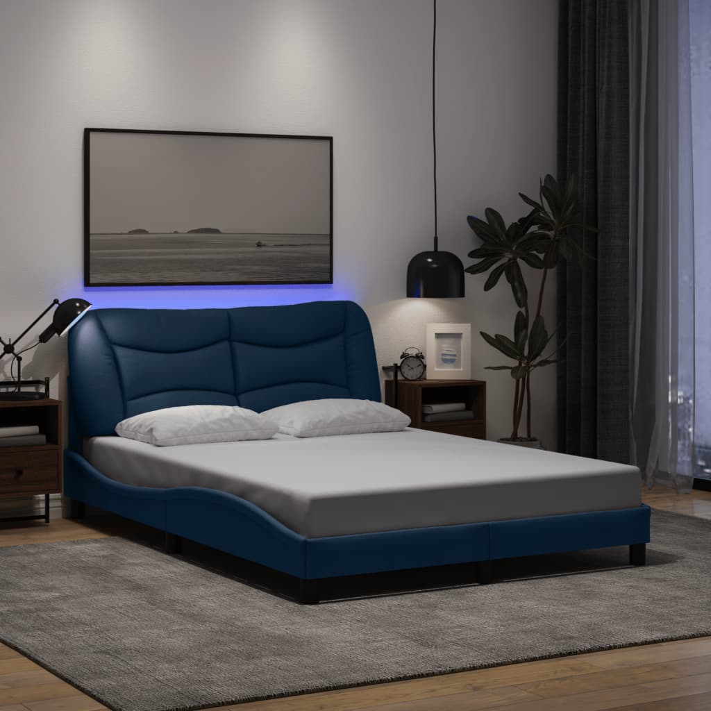 Πλαίσιο κρεβατιού με LED χωρίς στρώμα Hvar Μπλε 120x200 cm Ύφασμα