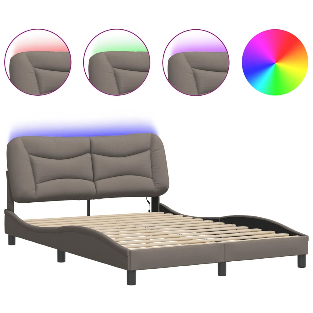 Πλαίσιο κρεβατιού με LED χωρίς στρώμα Hvar Taupe 140x190 cm Ύφασμα