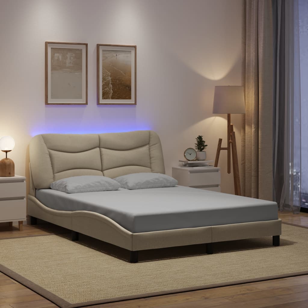 Πλαίσιο κρεβατιού με LED χωρίς στρώμα Hvar Κρέμα 140x190 cm Ύφασμα