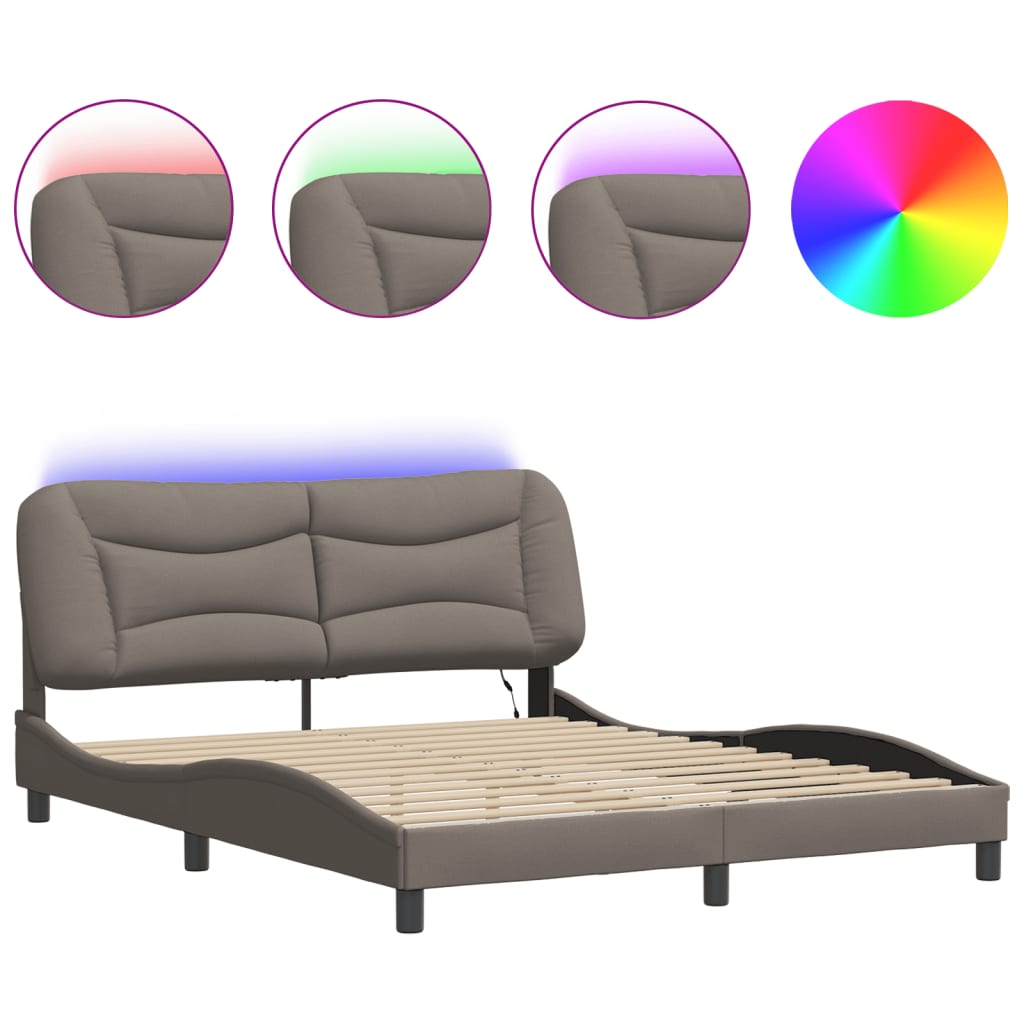Πλαίσιο κρεβατιού με LED χωρίς στρώμα Hvar Taupe 160x200 cm Ύφασμα