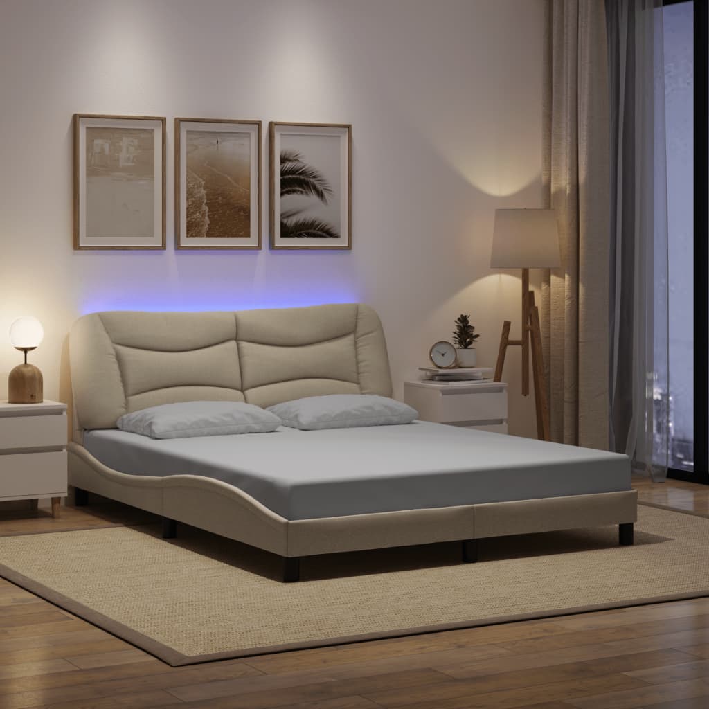 Πλαίσιο κρεβατιού με LED χωρίς στρώμα Hvar Κρέμα 160x200 cm Ύφασμα