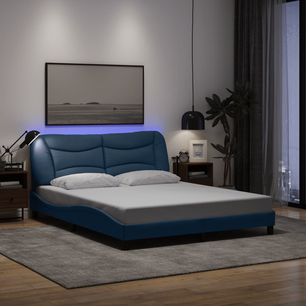 Πλαίσιο κρεβατιού με LED χωρίς στρώμα Hvar Μπλε 160x200 εκ. Υφασμάτινο