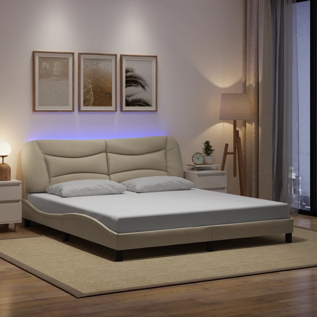 Πλαίσιο κρεβατιού με LED χωρίς στρώμα Hvar Κρέμα 180x200 cm Ύφασμα