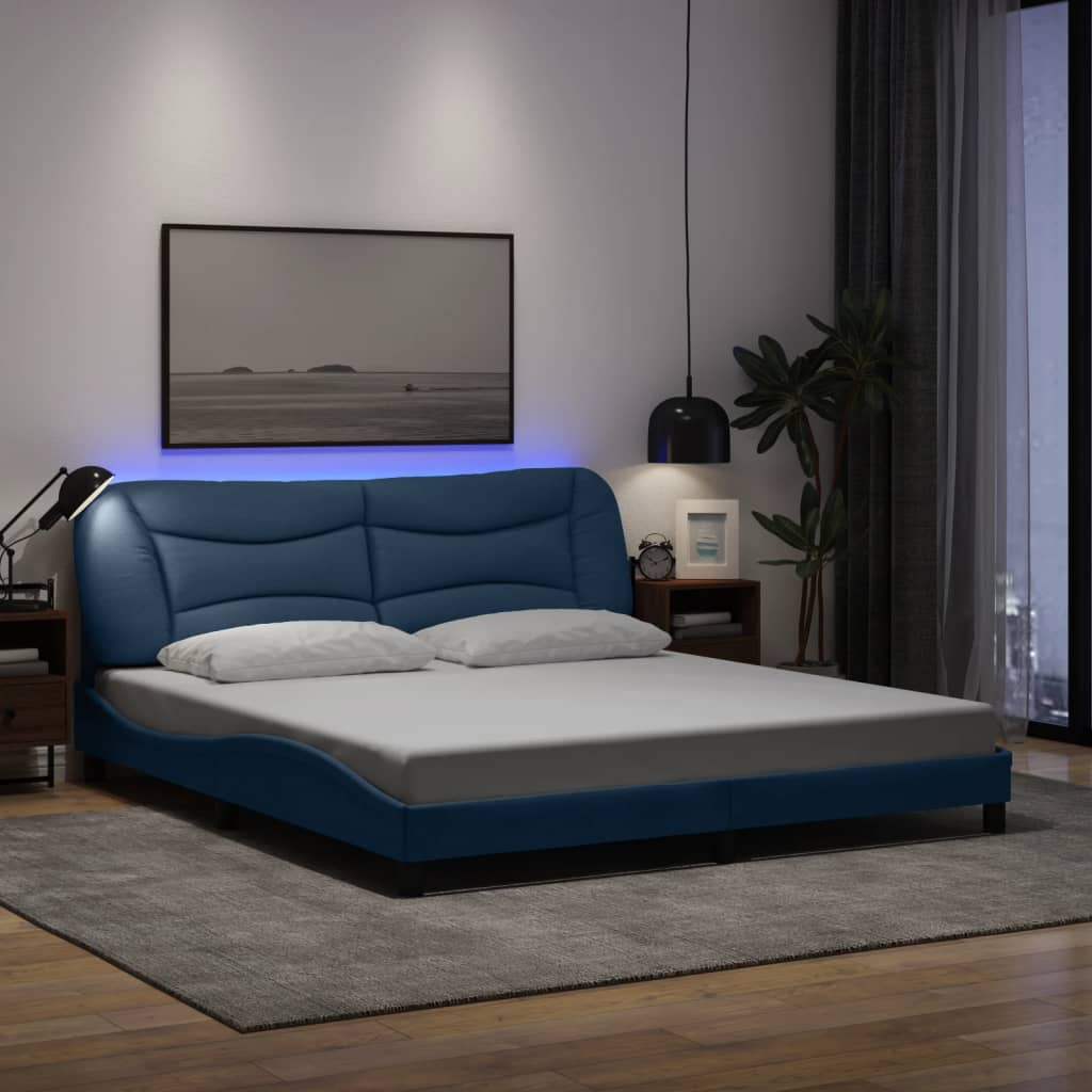 Σκελετός Κρεβατιού με LED Χωρίς Στρώμα Hvar Μπλε 180x200 εκ.