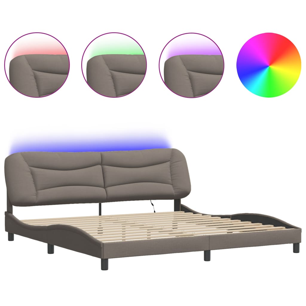 Πλαίσιο κρεβατιού με LED χωρίς στρώμα Hvar Taupe 200x200 εκ. Υφασμάτινο