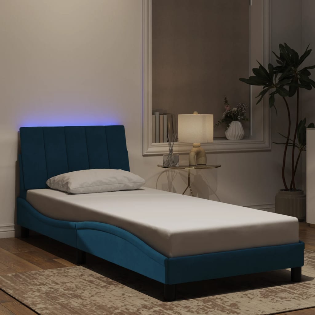 Πλαίσιο Κρεβατιού με LED χωρίς Στρώμα Hanko Μπλε 80x200 εκ. Βελούδινο