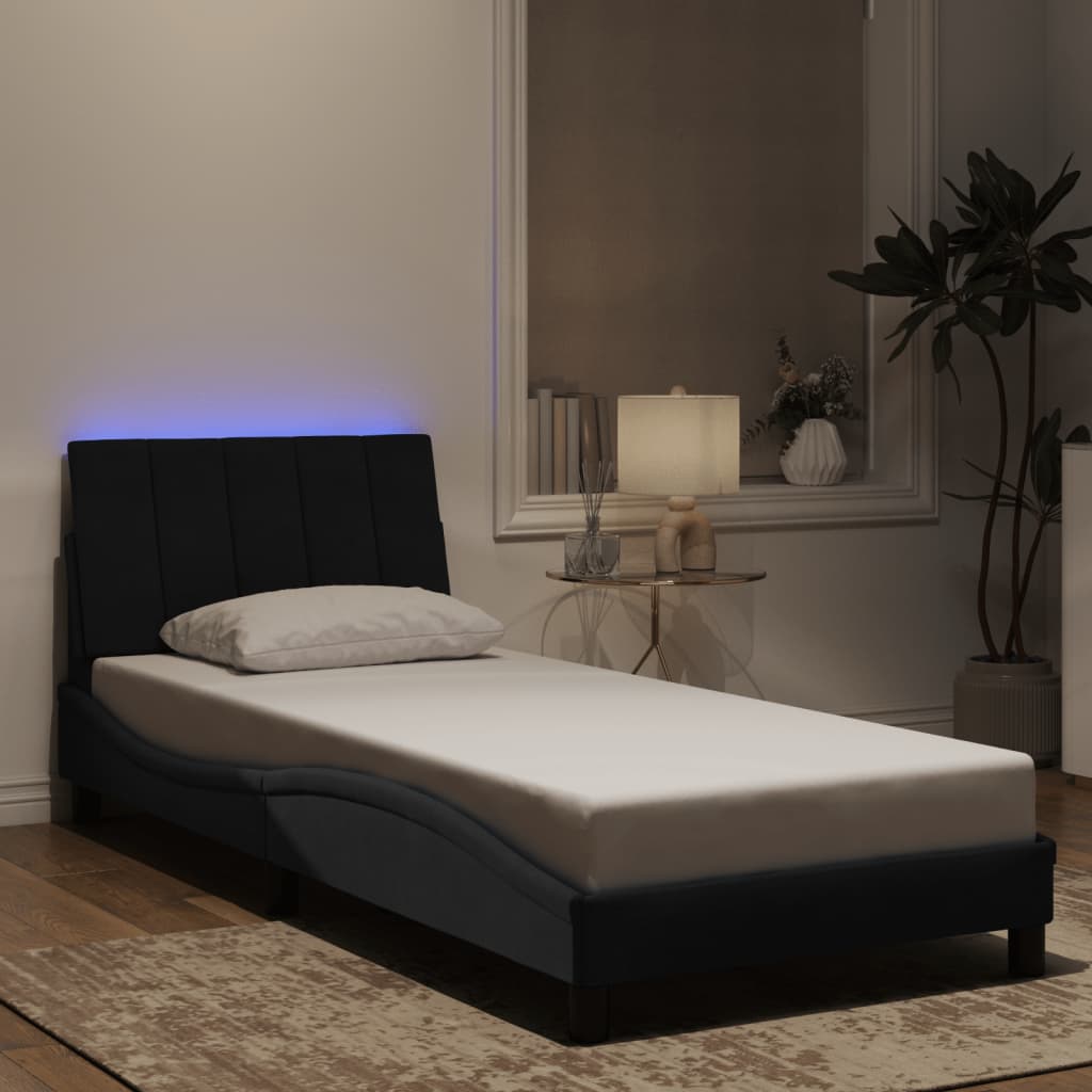 Πλαίσιο Κρεβατιού με LED χωρίς Στρώμα Hanko Μαύρο 90x200 εκ. Βελούδινο