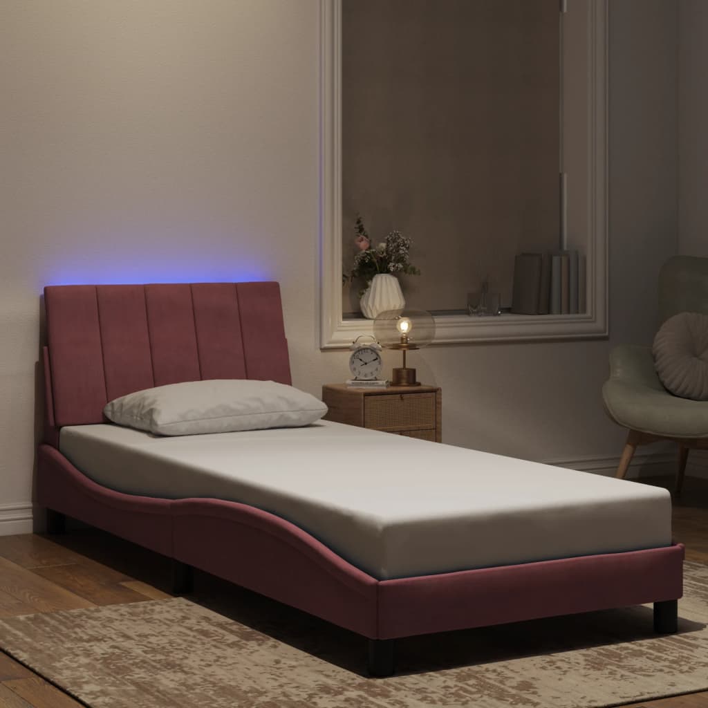 Πλαίσιο Κρεβατιού με LED χωρίς Στρώμα Hanko Ροζ 90x200 εκ. Βελούδινο