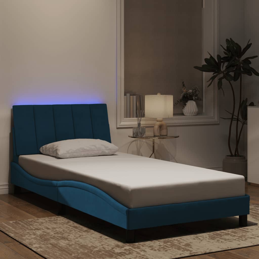Πλαίσιο Κρεβατιού με LED χωρίς Στρώμα Hanko Μπλε 100 x 200 εκ. Βελούδινο