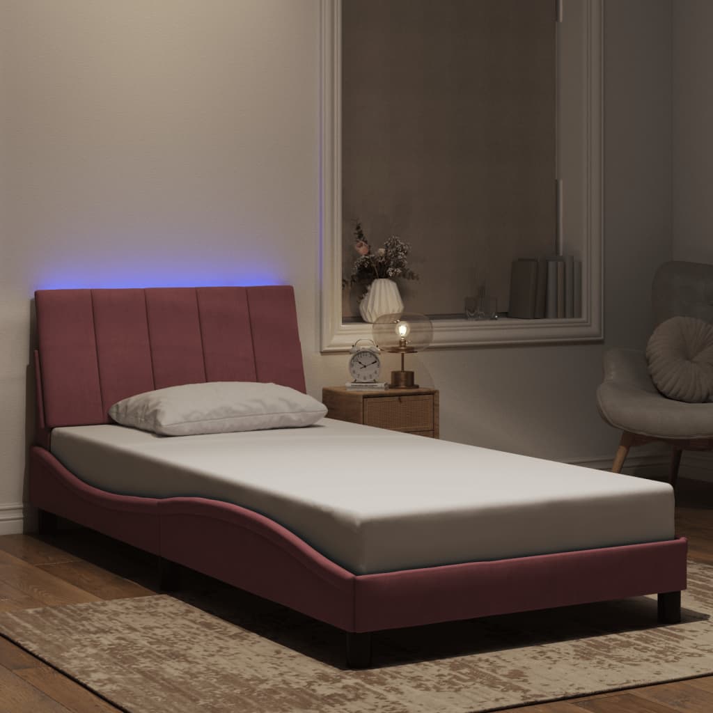 Πλαίσιο Κρεβατιού με LED χωρίς Στρώμα Hanko Ροζ 100x200 εκ. Βελούδινο