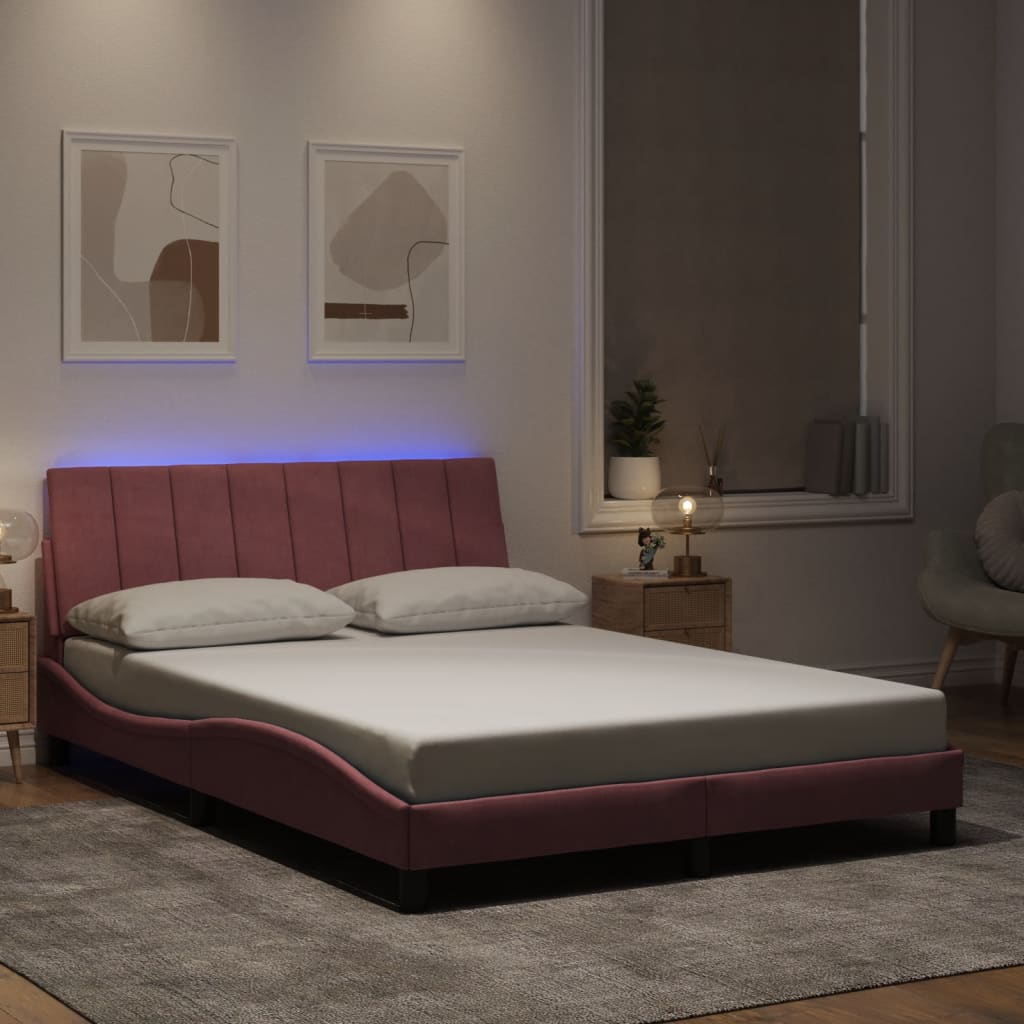 Πλαίσιο Κρεβατιού με LED χωρίς Στρώμα Hanko Ροζ 120x200 εκ. Βελούδινο