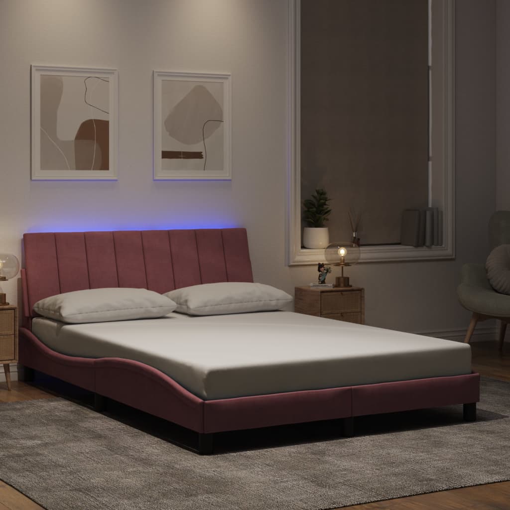 Πλαίσιο Κρεβατιού με LED χωρίς Στρώμα Hanko Ροζ 140x190 εκ. Βελούδινο - Pakobazaar