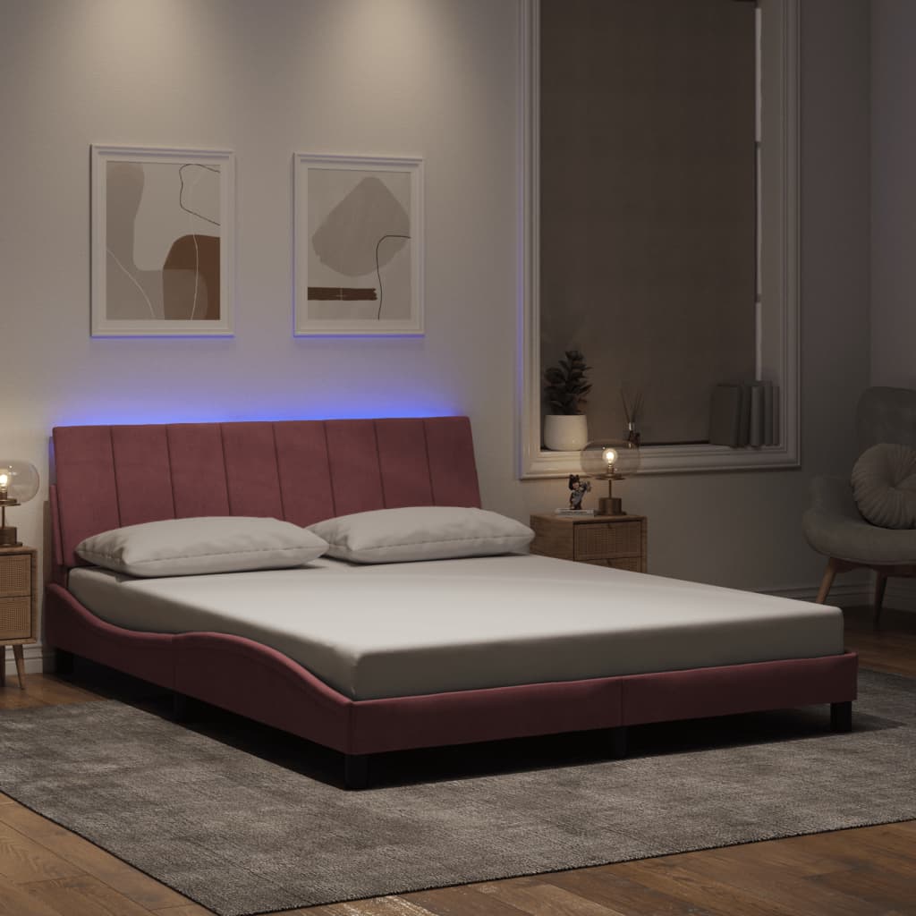 Πλαίσιο Κρεβατιού με LED χωρίς Στρώμα Hanko Ροζ 160x200 εκ. Βελούδινο