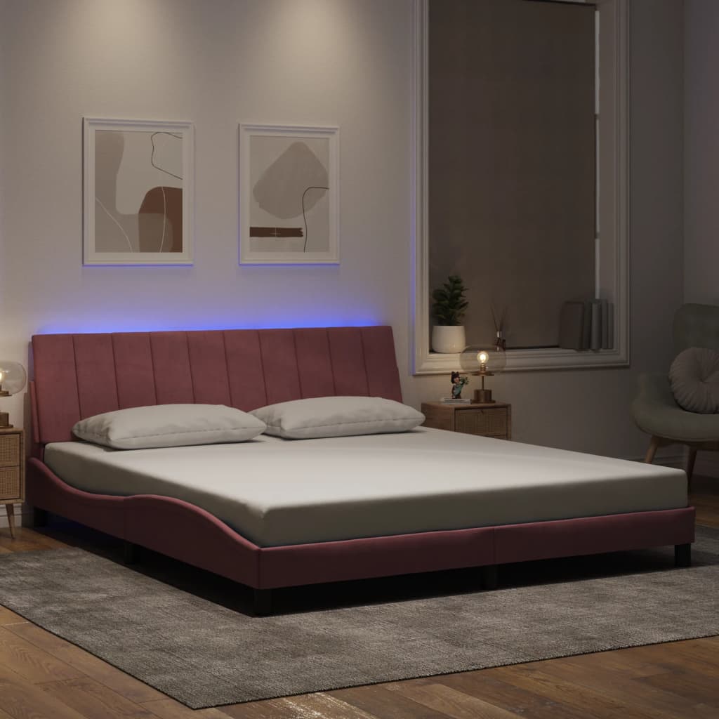 Πλαίσιο Κρεβατιού με LED χωρίς Στρώμα Hanko Ροζ 180x200 εκ. Βελούδινο