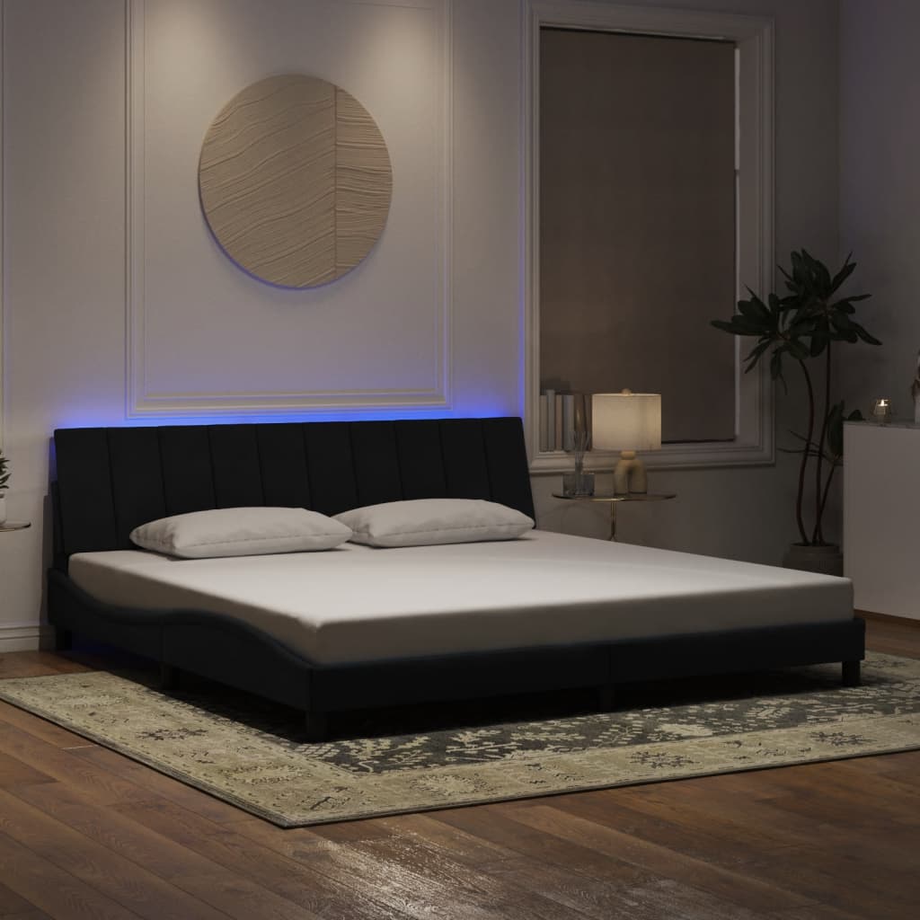 Πλαίσιο Κρεβατιού με LED χωρίς Στρώμα Hanko Μαύρο 200 x 200 εκ. Βελούδινο - Pakobazaar