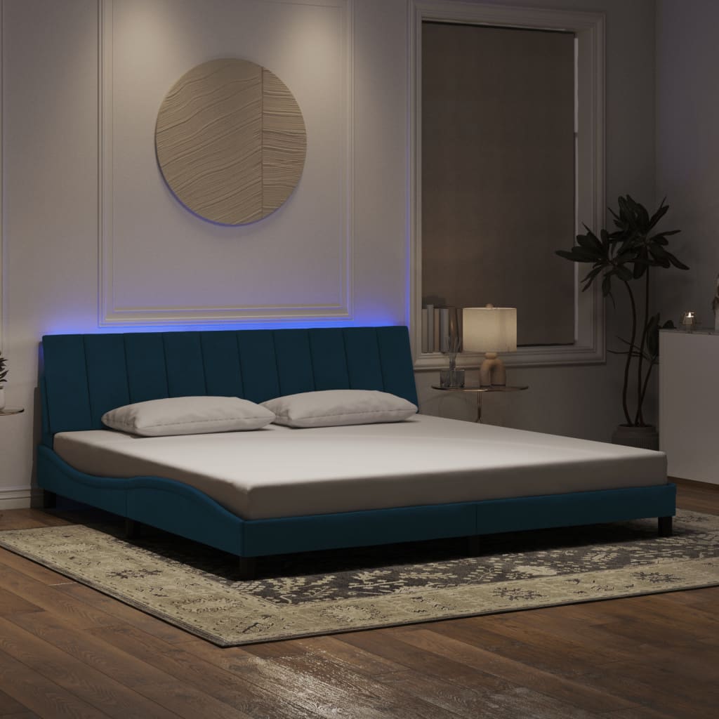 Πλαίσιο Κρεβατιού με LED χωρίς Στρώμα Hanko Μπλε 200x200 εκ. Βελούδινο