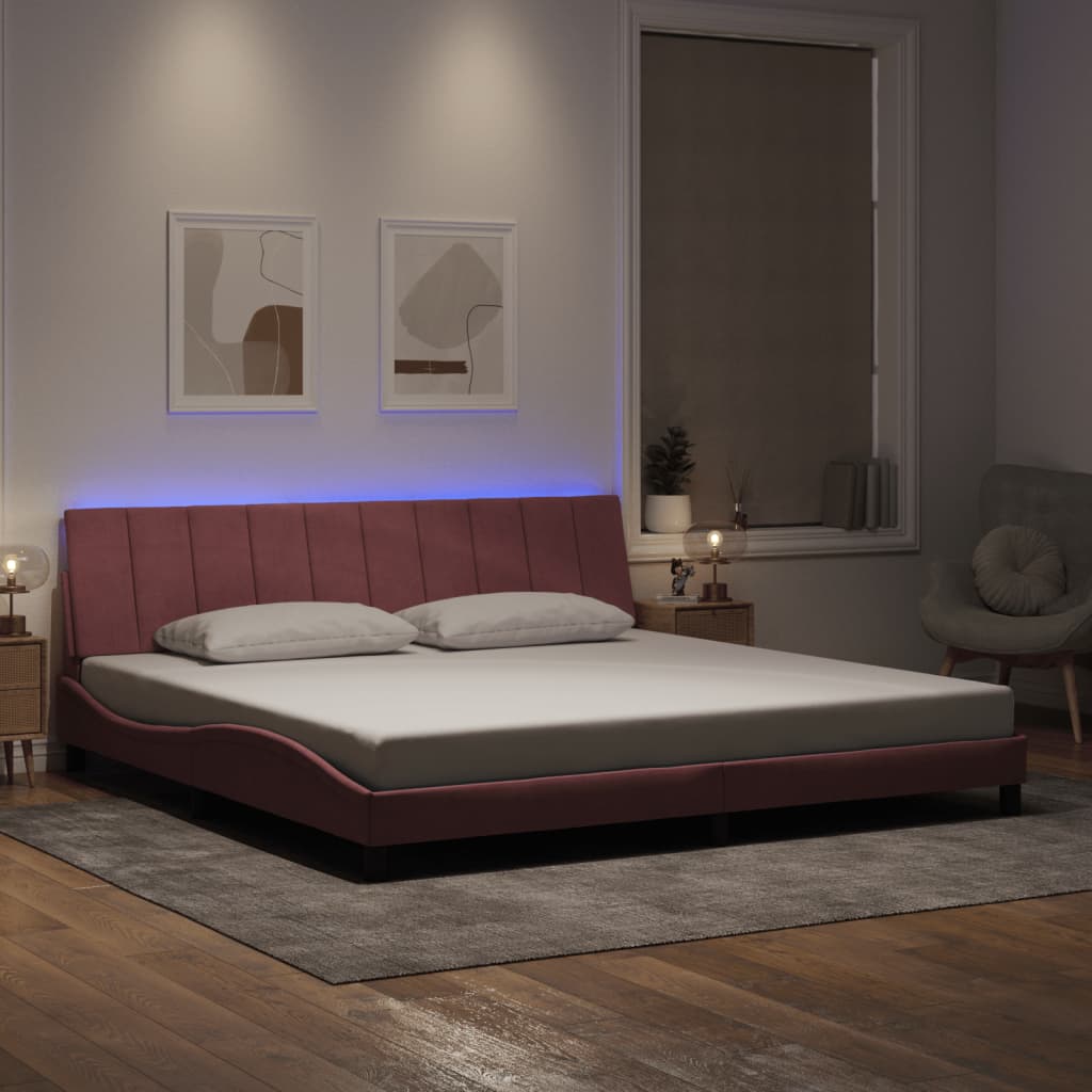 Πλαίσιο Κρεβατιού με LED χωρίς Στρώμα Hanko Ροζ 200x200 εκ. Βελούδινο