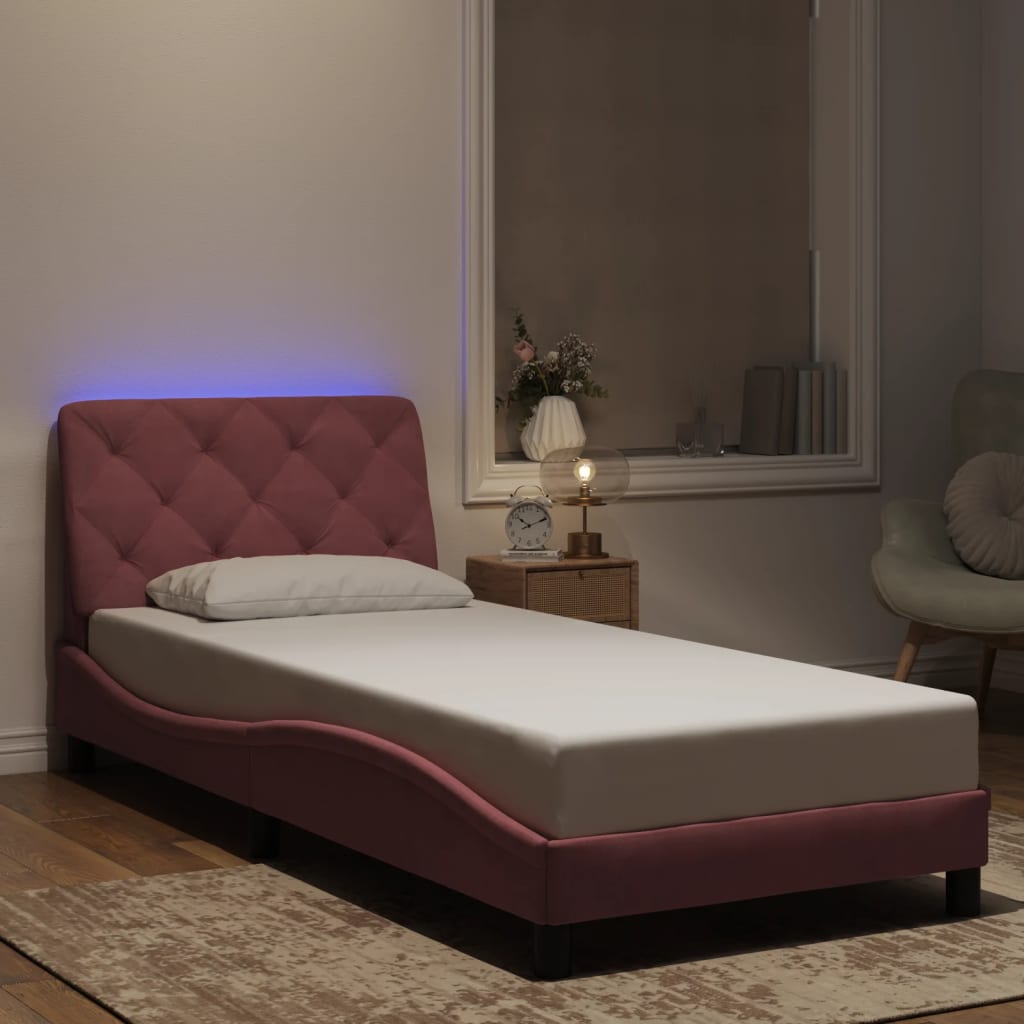Πλαίσιο κρεβατιού με LED χωρίς στρώμα Ροζ 80x200 εκ. Βελούδινο