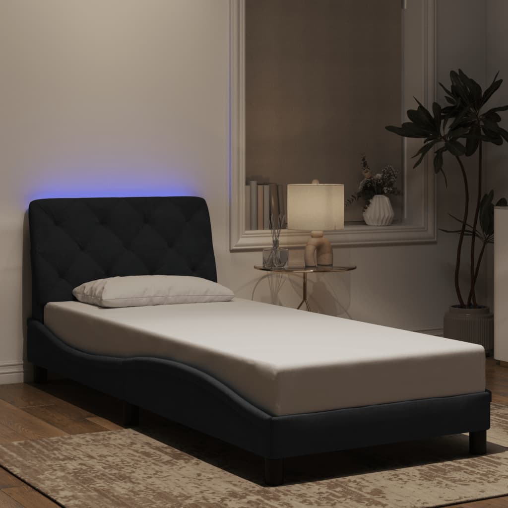 Πλαίσιο κρεβατιού με LED χωρίς στρώμα Μαύρο 90x190 εκ. Βελούδινο