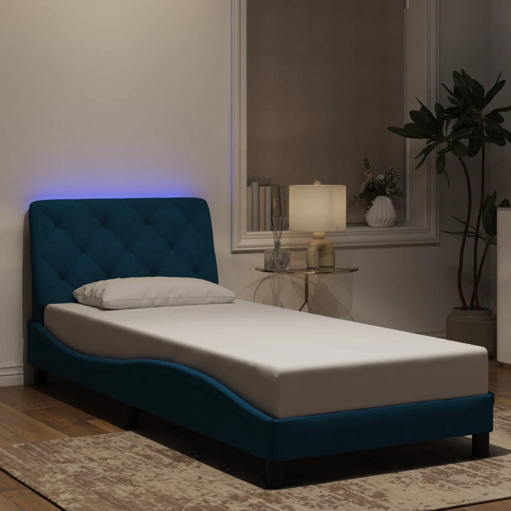 Πλαίσιο κρεβατιού με LED χωρίς στρώμα Μπλε 90x190 εκ. Βελούδινο