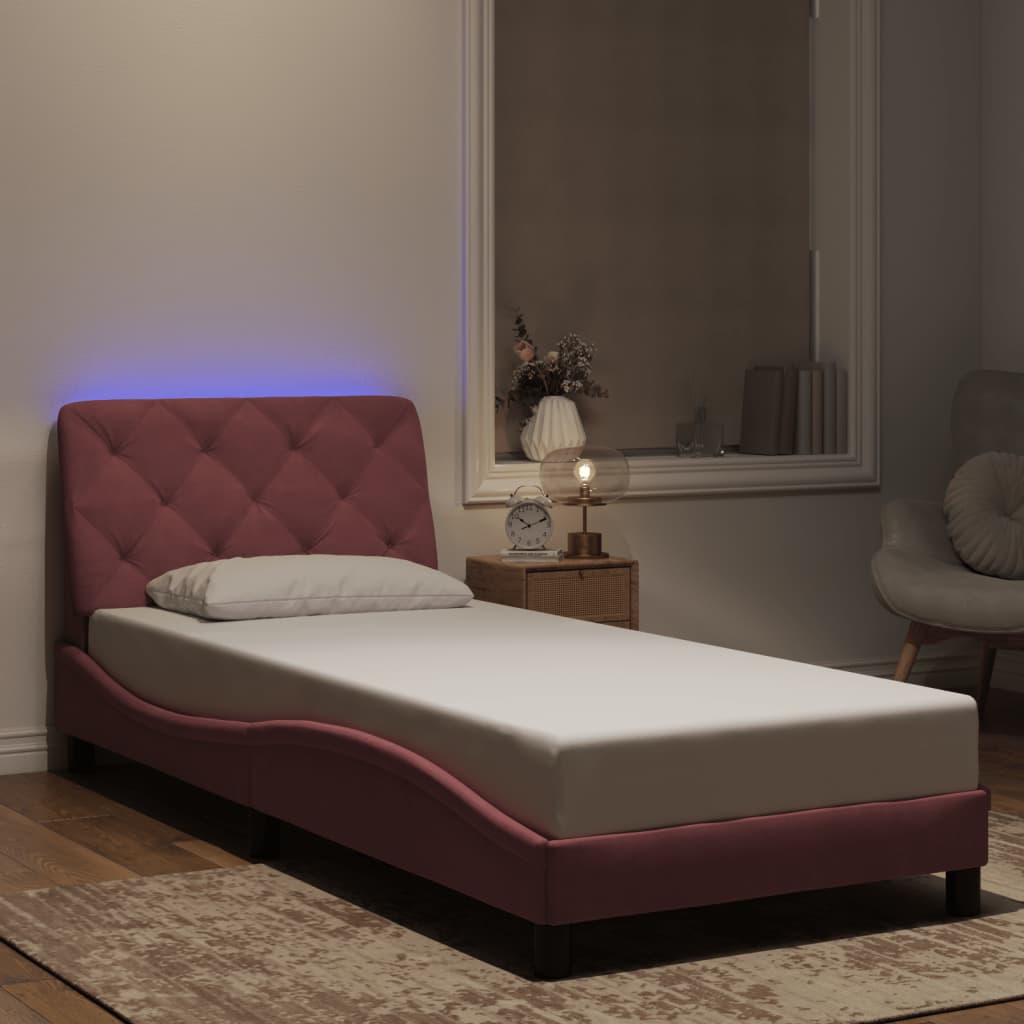 Πλαίσιο κρεβατιού με LED χωρίς στρώμα Ροζ 90x200 εκ. Βελούδινο