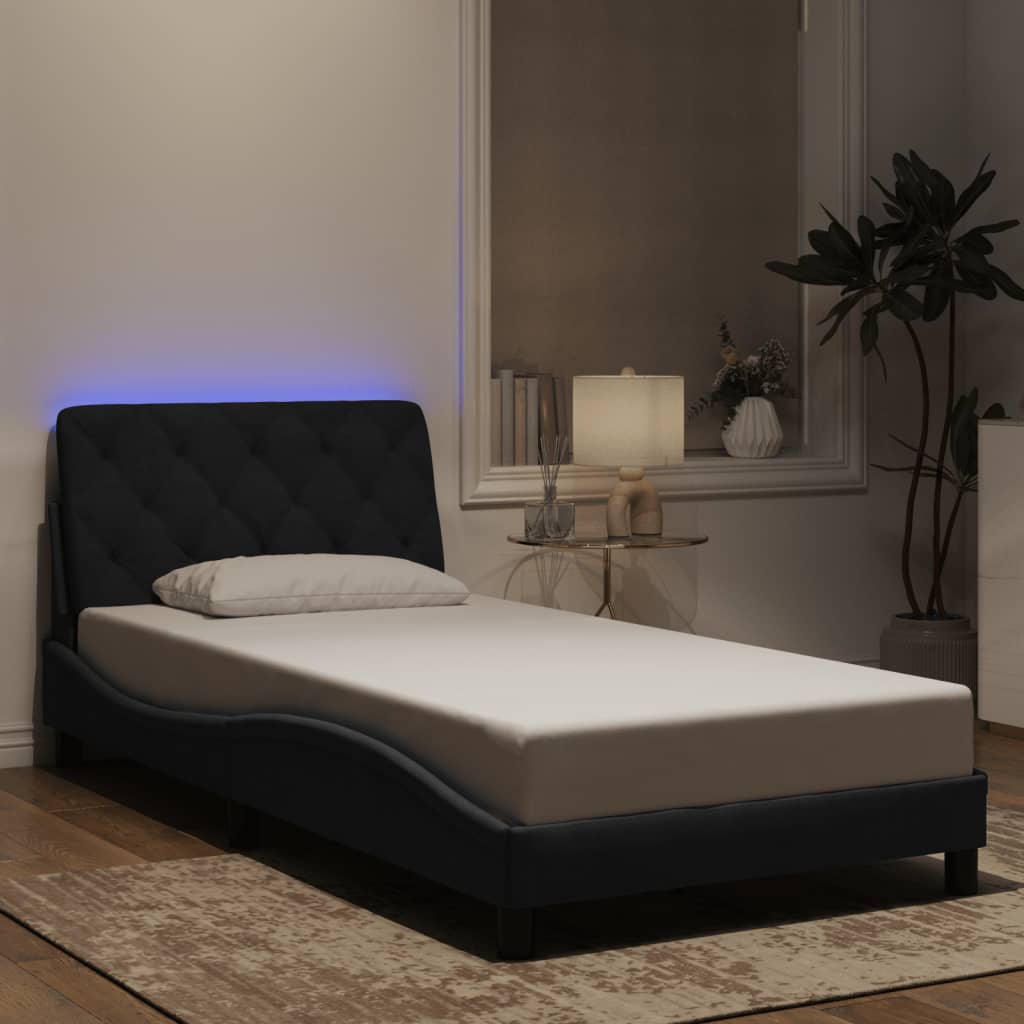 Πλαίσιο κρεβατιού με LED χωρίς στρώμα Μαύρο 100 x 200 εκ. Βελούδινο