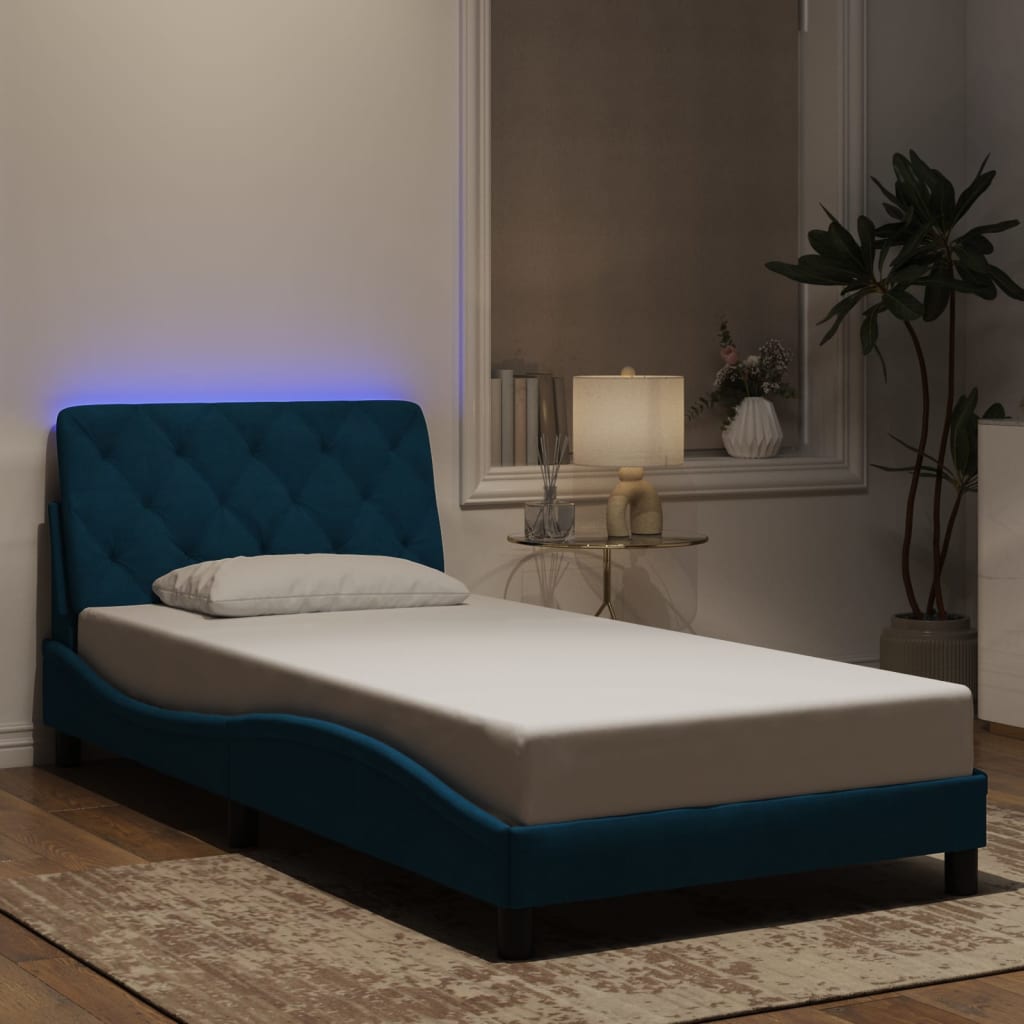 Πλαίσιο κρεβατιού με LED χωρίς στρώμα Μπλε 100 x 200 εκ. Βελούδινο