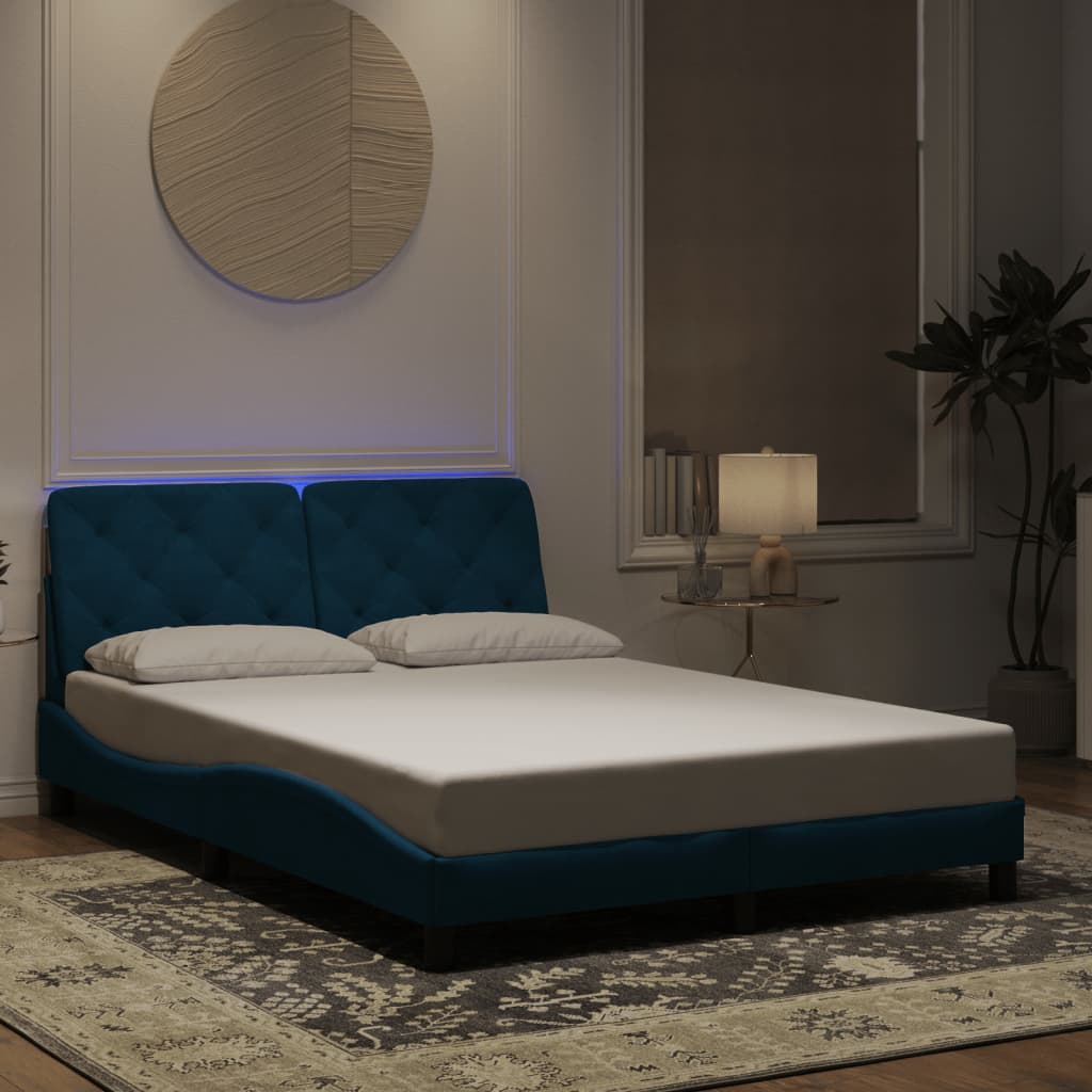 Πλαίσιο κρεβατιού με LED χωρίς στρώμα Μπλε 120x200 εκ. Βελούδινο