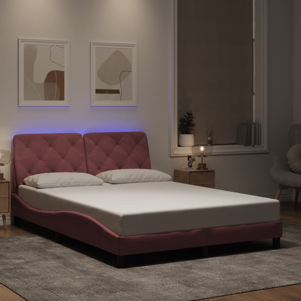Πλαίσιο κρεβατιού με LED χωρίς στρώμα Ροζ 120x200 εκ. Βελούδινο