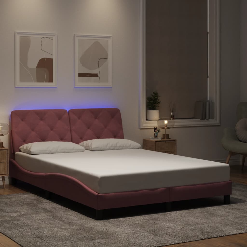 Πλαίσιο κρεβατιού με LED χωρίς στρώμα Ροζ 140x200 εκ. Βελούδινο