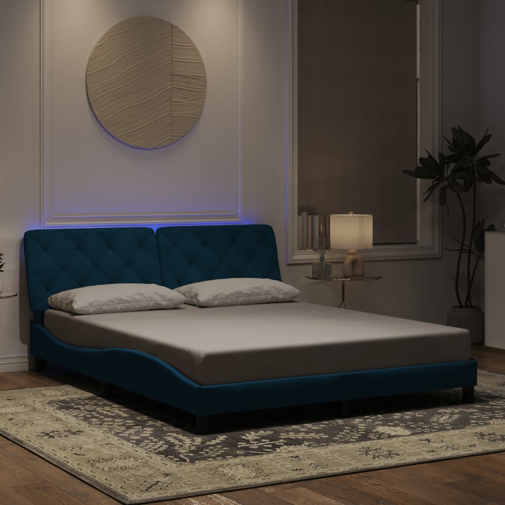 Πλαίσιο κρεβατιού με LED χωρίς στρώμα Μπλε 160x200 εκ. Βελούδινο