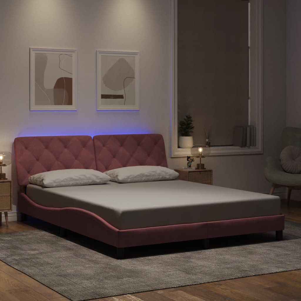 Πλαίσιο κρεβατιού με LED χωρίς στρώμα Ροζ 160x200 εκ. Βελούδινο