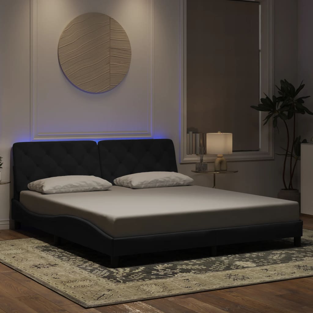 Πλαίσιο κρεβατιού με LED χωρίς στρώμα Μαύρο 180 x 200 εκ. Βελούδινο