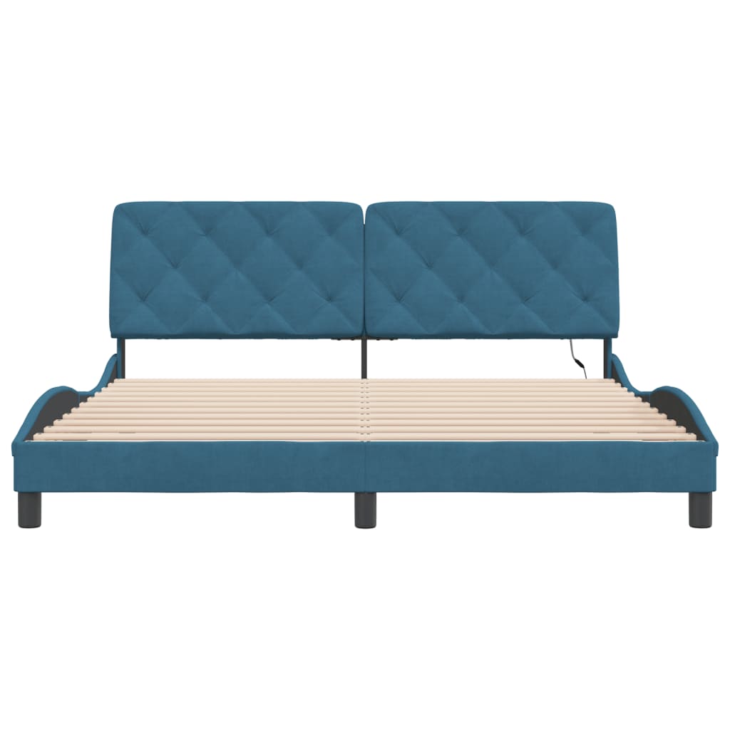Πλαίσιο κρεβατιού με LED χωρίς στρώμα Μπλε 180x200 εκ. Βελούδινο