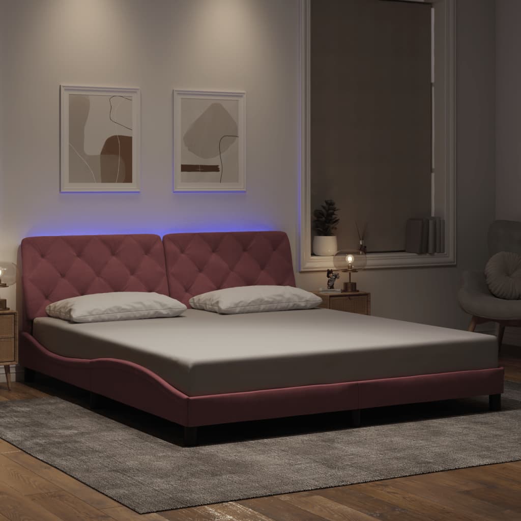 Πλαίσιο κρεβατιού με LED χωρίς στρώμα Ροζ 180x200 εκ. Βελούδινο