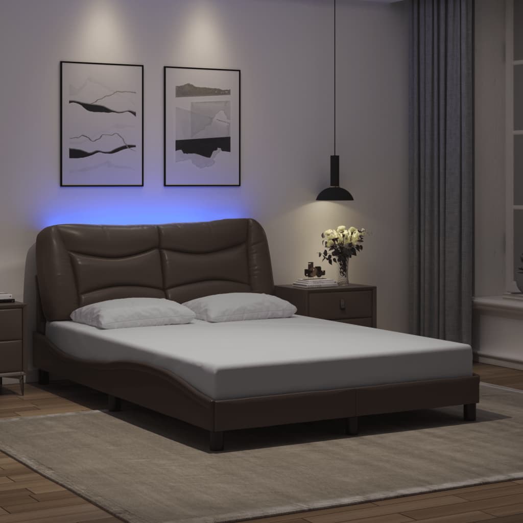 Πλαίσιο κρεβατιού με LED χωρίς στρώμα Hvar Καφέ 140x200 εκ. - Pakobazaar