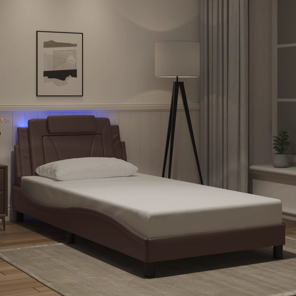 Πλαίσιο Κρεβατιού Viana με LED Χωρίς Στρώμα Καφέ 100x200 εκ.