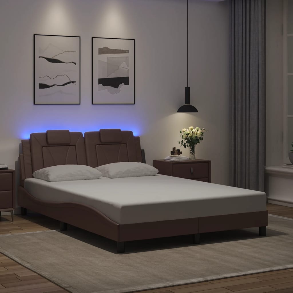 Πλαίσιο Κρεβατιού Viana με LED Χωρίς Στρώμα Καφέ 140x200 εκ. - Pakobazaar